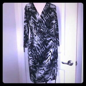 Blk/white/gray print Wrap Dress